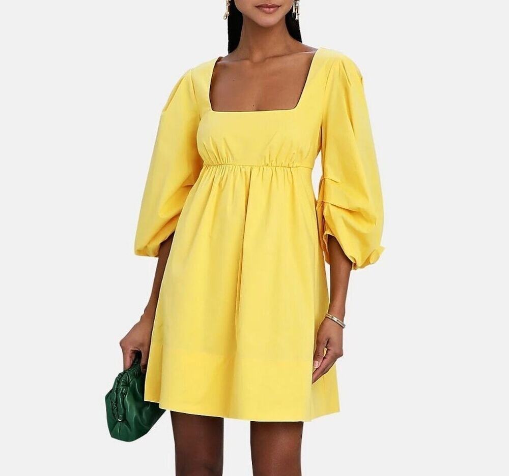Staud Yellow Sophie Baby Doll Mini Dress Contemporary Modern Romantic Size XS
